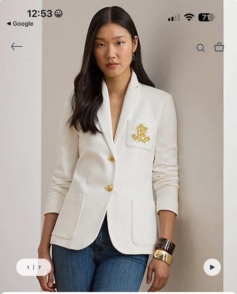 Ralph Lauren Petite Bullion Jacquard Blazer Jacket White Petite M new needs wash